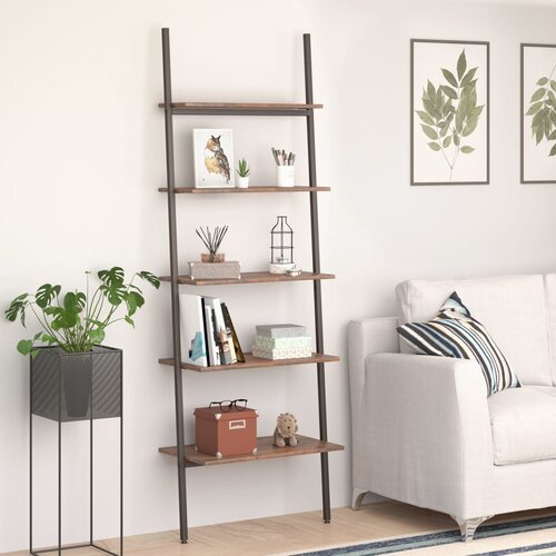 VidaXL 5-nadstropni prislonski regal temno rjav in črn 64x34x185,5 cm Slike