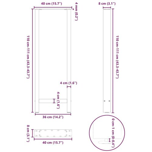  Noge za barsko mizo bele barve 2 kosa 40 x (110-111) cm jeklo Slike