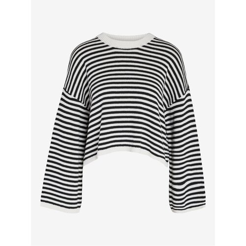 Noisy May White and Black Women Striped Crop Top Sweater Lony - Women Cene
