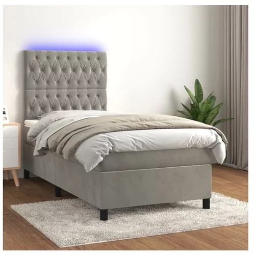  Box spring postelja z vzmetnico LED svetlo siva 100x200cm žamet