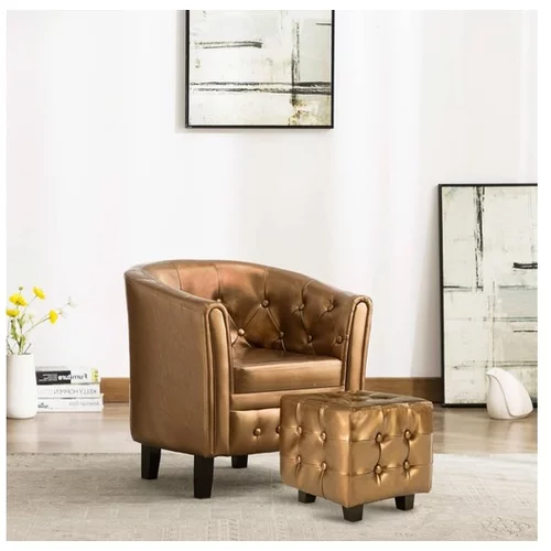  Tubast stol s stolčkom za noge iz rjavega umetnega usnja