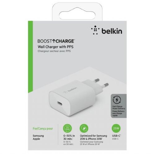 Belkin BOOST CHARGE 25W PD PPS Wall Charger Universal - White Slike