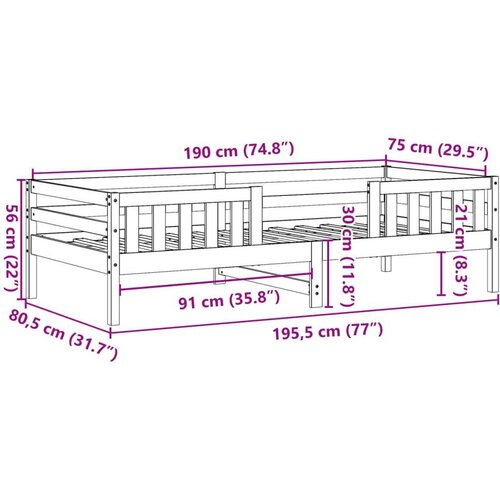 VidaXL Okvir za krevet bijeli 75 x 190 cm od masivne borovine Slike
