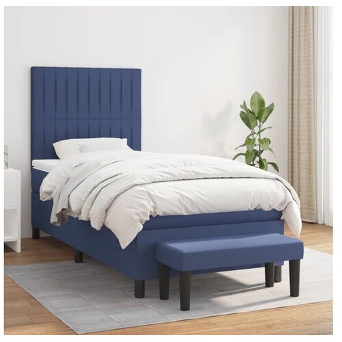  Box spring postelja z vzmetnico moder 90x200 cm blago Cene
