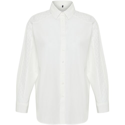 Trendyol Ecru Lace Detail Oversize/Wide Fit Shirt Slike