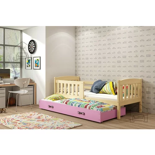 BMS Group Otroška postelja Kubus z dodatnim ležiščem - 80x190 cm - bor/roza