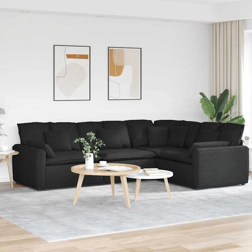  Modularna sofa s jastucima, tkanina, crna Cijene