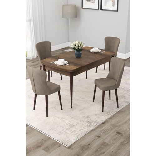 Hanah home trpezarijski set Due, sto na razvlačenje i 4 stolice, ploča u dekoru drveta Baroque, kapućino tkanina Babyface Cene