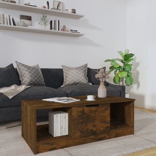 VidaXL Klubska mizica dimljeni hrast 102x50x36 cm konstruiran les Slike