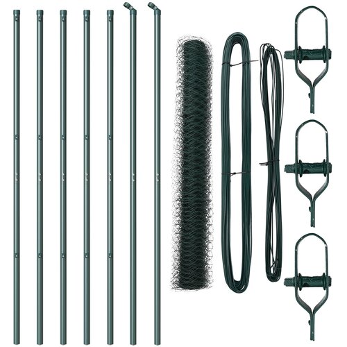 VidaXL Heksagonalna ograda Zelena 1x10 m Čelik, Stupovi za ograde 7 kom Zelena &amp;Oslash;32 mm 150 cm Galvanizirani čelik Slike