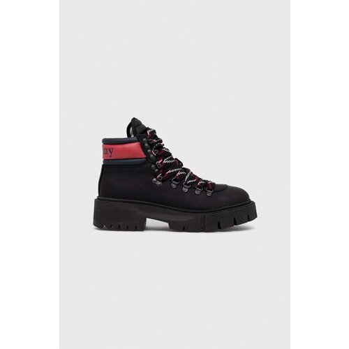 Tommy Jeans Kožne čizme za žene, boja: crna, s platformom Slike