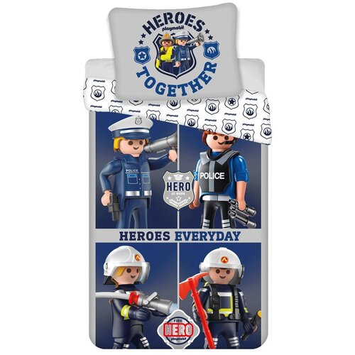 Jerry Fabrics Plava/siva pamučna dječja posteljina za krevet za jednu osobu 140x200 cm Playmobil &amp;ndash; Slike
