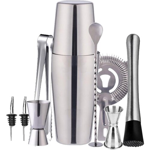 INF Cocktail set Dvojni shaker 750 ml Nerjaveče jeklo Srebrna 10 delov, (21275266) Cene