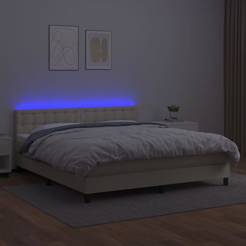  Krevet box spring s madracem LED krem 160x200cm od umjetne kože Slike