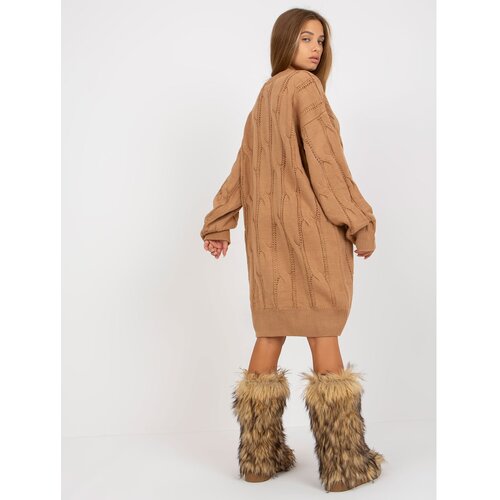 Fashion Hunters Camel knitted dress with braids RUE PARIS Slike