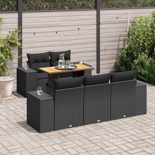 6-dijelni set vrtnih sofa s jastucima crni od poliratana Slike