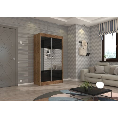 ADRK Klizni ormar TAMOS s ogledalom i staklom Lacobel 120 cm - CRAFT-LAKIRANA CRNA, VISOKI SJAJ Slike
