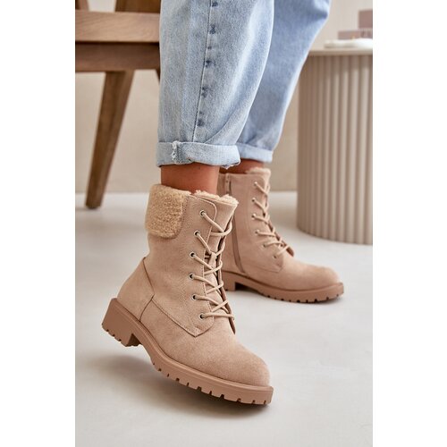 Boto Women's Lined Worker Boots with Zip Beige Mivael Cene