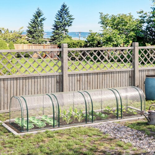Outsunny Jekleni rastlinjak s tunelom in PVC pokrovom, nepremočljiv in odporen proti ultravijoličnim žarkom, s 4 vratci na tečajih, 395x100x80 cm, temno zelena in prozorna barva, (20747934) Slike