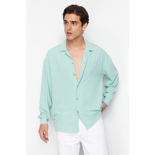 Trendyol Mint Oversize Fit Open Collar Summer Linen Look Shirt Cene