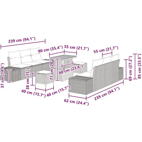  Sjedeća garnitura za vrt 9 kom. Bež poliratan 239 x 62 x 85 cm Slike