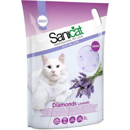 Sanicat silikonski pesak za mačke diamonds, lavanda, 5L Slike