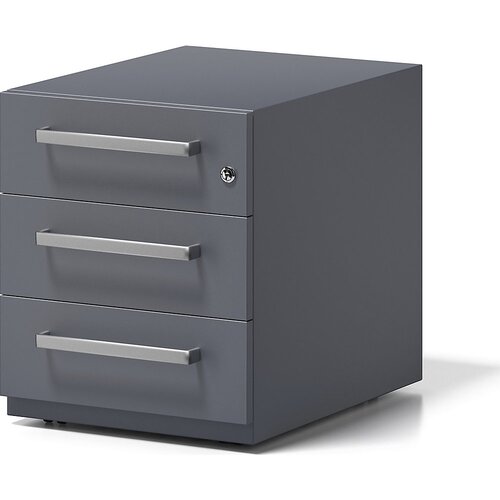 BISLEY Pomični predalnik Note™, 3 univerzalni predali, VxŠxG 495 x 420 x 565 mm, z ročajem, antracitno siv Cene