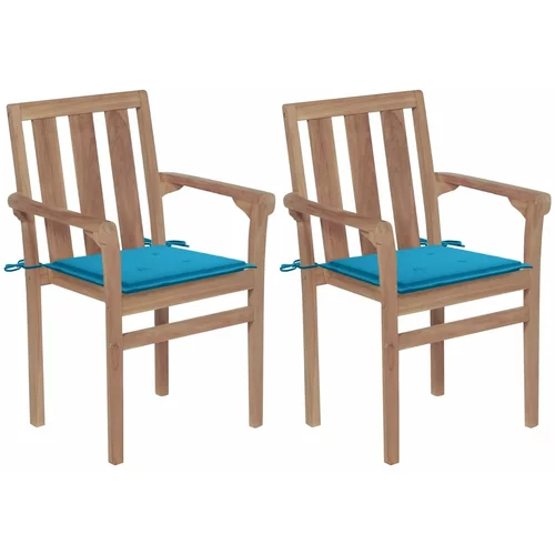  Vrtne stolice s plavim jastucima 2 kom od masivne tikovine