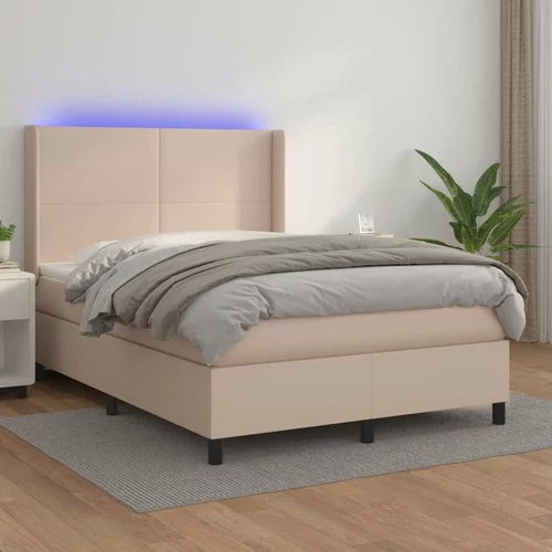  Box spring postelja z vzmetnico LED kapučino 140x200 cm, (20895270)