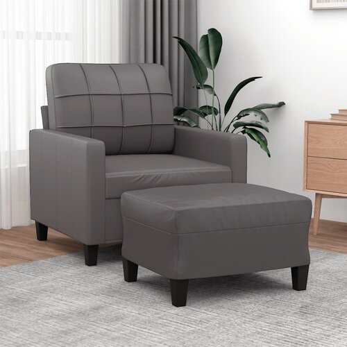  The Living Store Fotelj s stolčkom za noge siv 60 cm umetno usnje - Kavč S Stolčkom Za Noge, (21485172) Cene