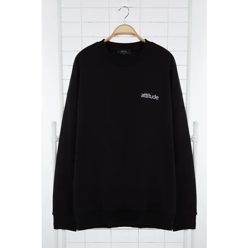 Trendyol Black Oversize/Wide Cut Text Printed Plus Size Sweatshirt