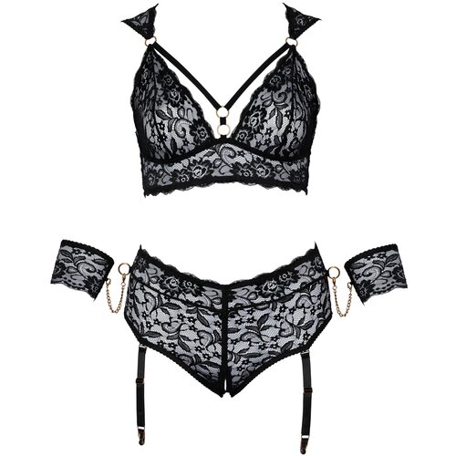 Cottelli Bondage Plus Size - set čipkastih grudnjaka (crni) Slike