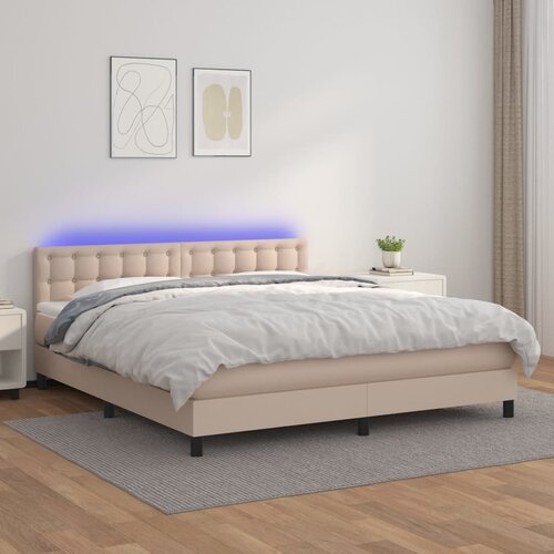 Krevet box spring madrac LED cappuccino 160x200cm umjetna koža Cene