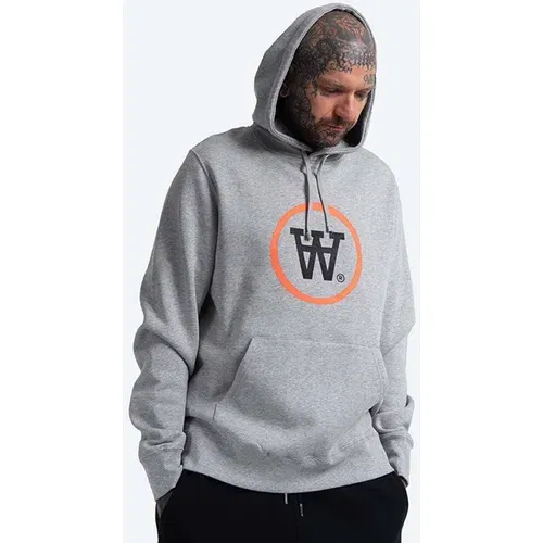 Wood Wood Pamučna dukserica Ian Hoodie za muškarce, boja: siva, s kapuljačom, s tiskom, 10135605.2424-GREYMEL