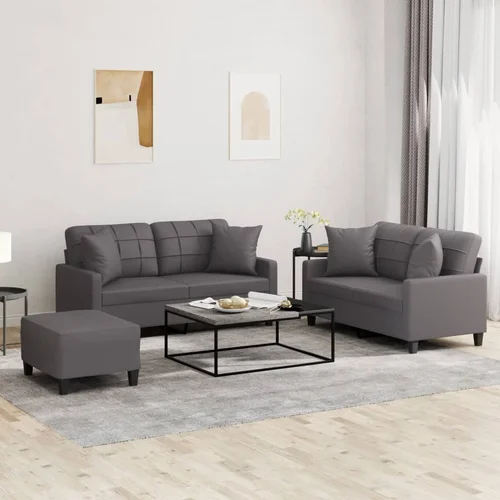 vidaXL 3-dijelni set sofa s jastucima sivi od umjetne kože