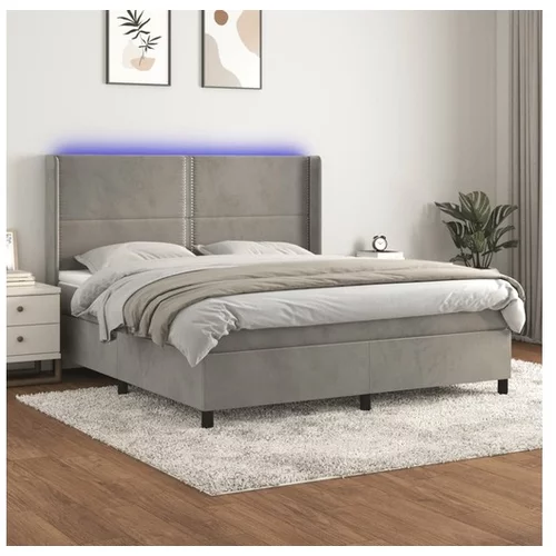  Box spring postelja z vzmetnico LED svetlo siva 160x200cm žamet