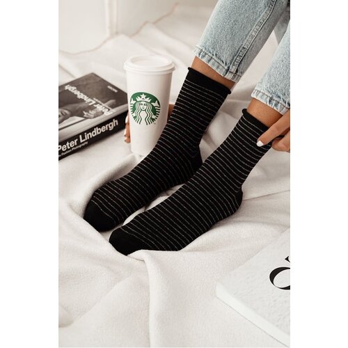 Milena Ladies Non-Compression Socks In Thin Stripes Black Cene