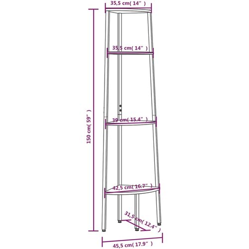  Kutna polica s 4 razine crna 45,5 x 31,5 x 150 cm Slike