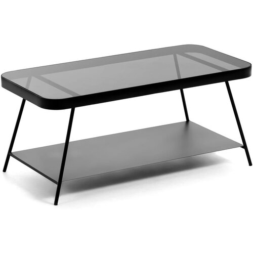 Kave Home Črna mizica s stekleno mizno ploščo 45x90 cm Duilia – Cene