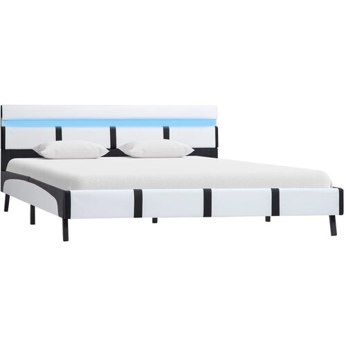 Maison Chic Posteljni okvir - Dvoposteljna postelja - Zakonska postelja LED belo umetno usnje 140x200 cm, (21693789) Slike
