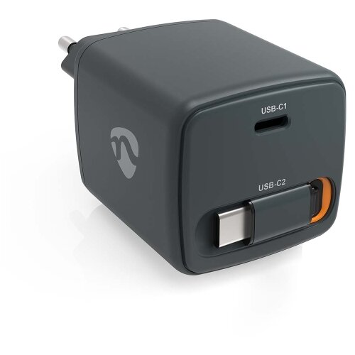 Nedis WCHARC30WBK - Punjač sa uvlačivim kablom Power Delivery 30W 2xUSB-C crna Slike
