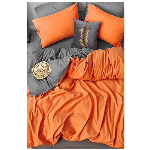 Mila Home Oranžna/siva podaljšana bombažna posteljnina za zakonsko posteljo z rjuho 200x220 cm – Cene