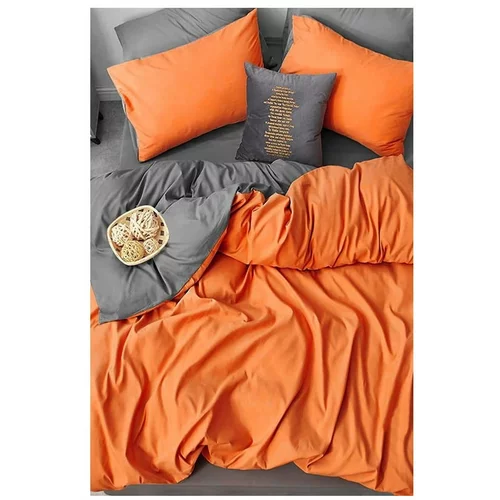 Mila Home Oranžna/siva podaljšana bombažna posteljnina za zakonsko posteljo z rjuho 200x220 cm –
