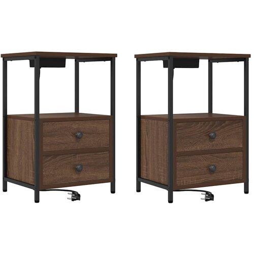  Noćni ormar 2 pcs Smeđi hrast 40 x 31 x 60 cm Konstruirano drvo Slike