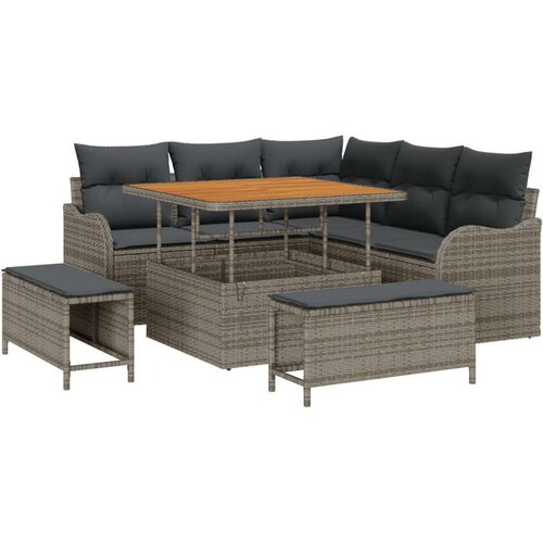  8-delna vrtna sofa set z blazinami siva poli ratan akacija Cene