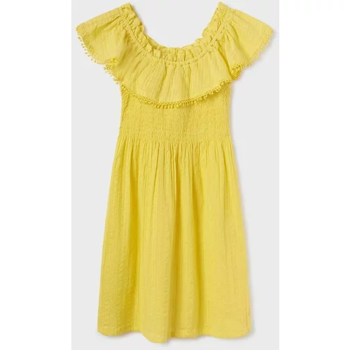 Mayoral Dječja pamučna haljina boja: žuta, mini, širi se prema dolje