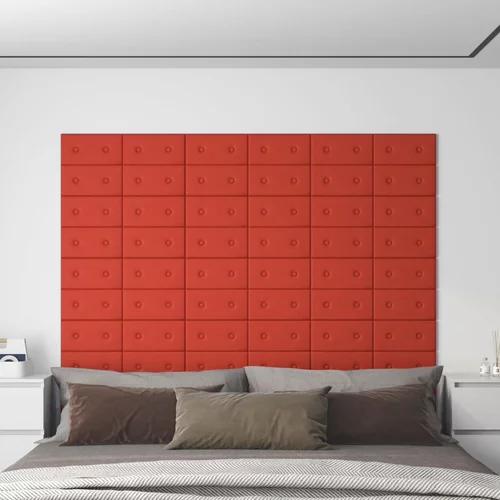  Zidne ploče od umjetne kože 12 kom crvene 30 x 15 cm 0,54 m²