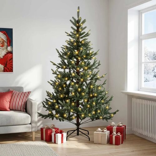  Umjetno božićno drvce s nogom 150 cm 150 LED lampica - Zelena 150 cm s LED svjetlima Slike