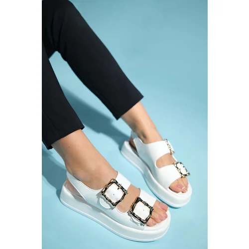 LuviShoes SLOPE White Double-Strapped Women&#39;s Flat Sandals