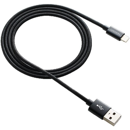 Canyon CFI-3, Lightning USB Cable for Apple, braided, metallic shell, cable length 1m, Black, 14.9*6.8*1000mm, 0.02kg - CNE-CFI3B Cene